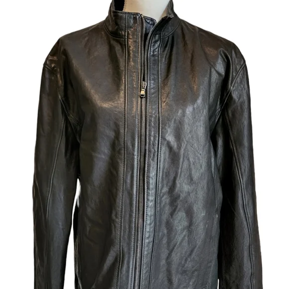 EUC Barney's COOP Lambskin Leather Mock Neck Zip Cuff Jacket